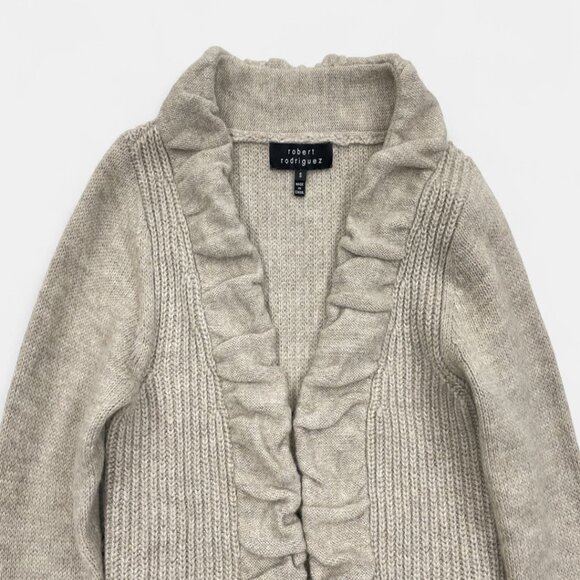 Robert Rodriguez Women's Wool Alpaca Oatmeal Beige Ruffle Cardigan Sweater Small - Picture 2 of 12